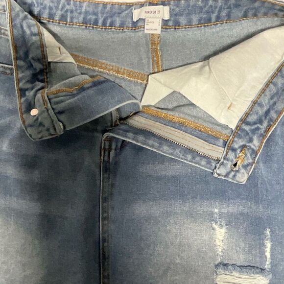 Forever 21 Skirt Blue Jean 5 Pockets Distressed Denim Button Zip Front Large - Picture 6 of 8